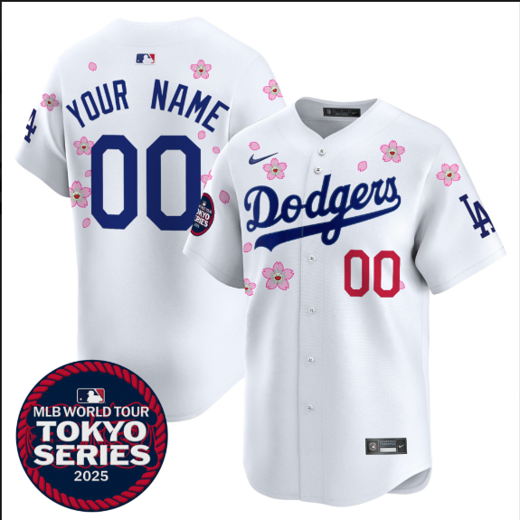 Men Custom Los Angeles Dodgers Tokyo Series 2025 white Limited Stitched Jersey